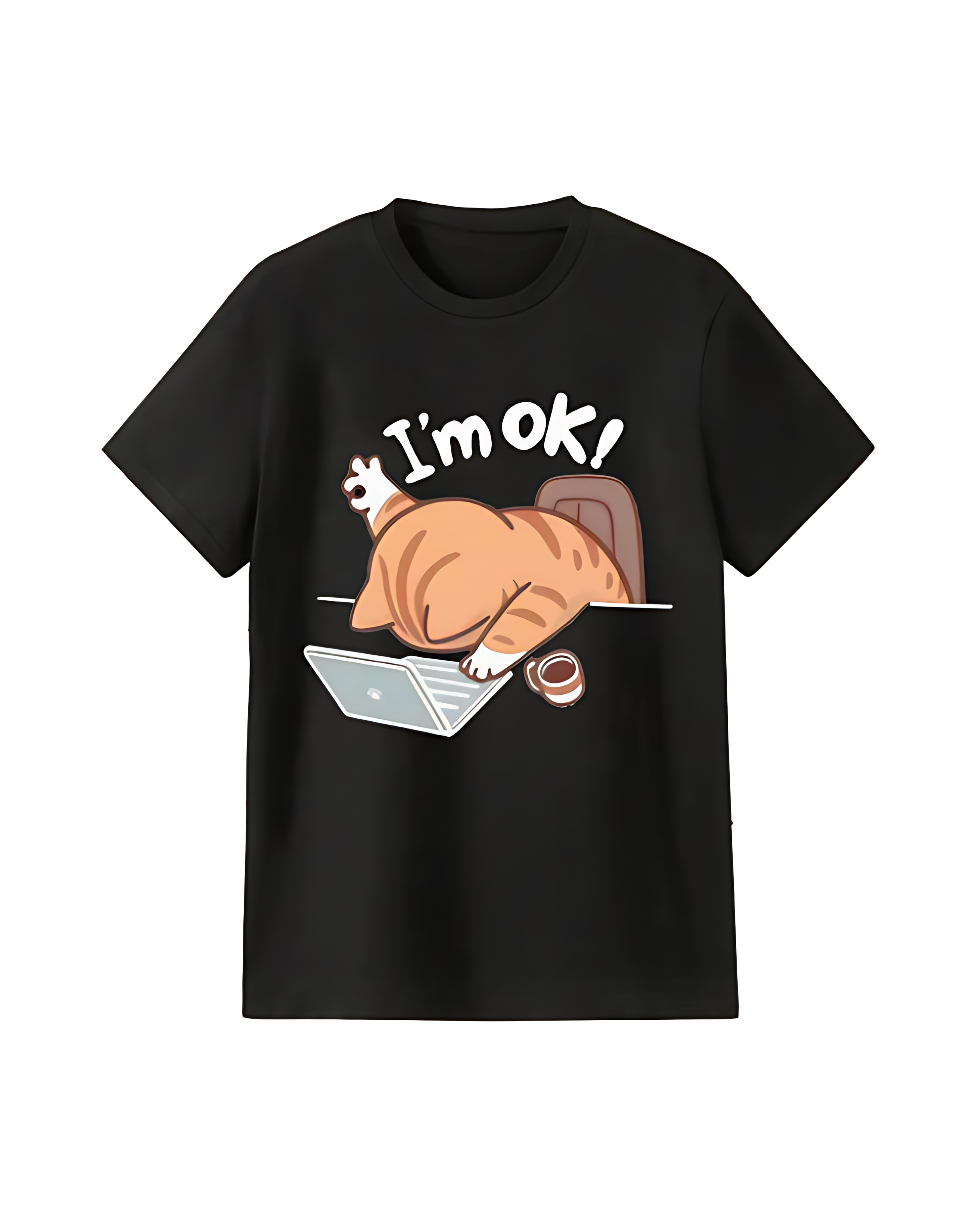 Men’s Cartoon Cat Graphic T-Shirt – Funny “I’m OK” Loose Fit Casual Tee